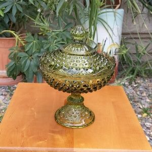 Vintage green glass dish with lid